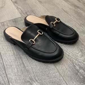 Sincerely Jules Ragu Black Lug Sole Horsebit Mule Loafers Womens 9M